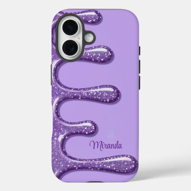 iPhone 16 Case Lavender Glitzer Tropfen (Rückseite)