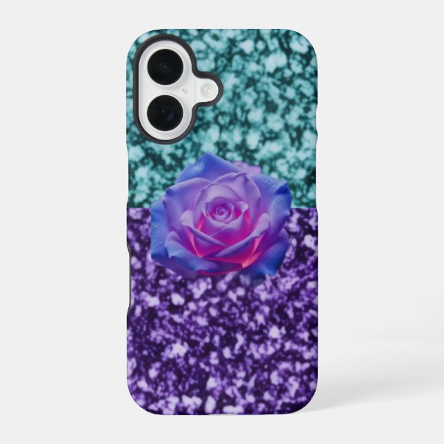 Iphone 16 Gliter-Handyhülle mit einer Rose. Hülle (Rückseite)