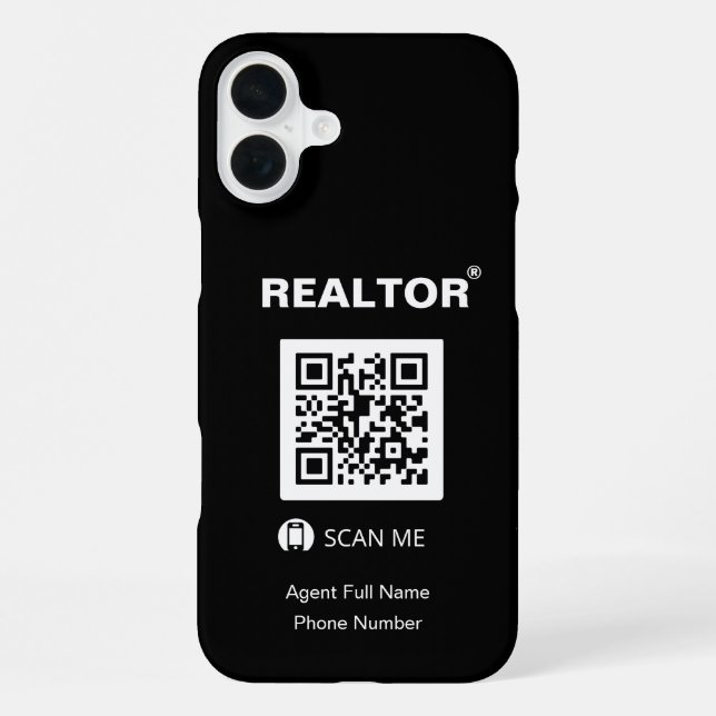 iPhone 16 Plus Black Case - Realtor®+QR Code Hülle (Rückseite)
