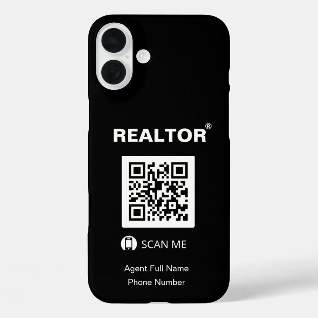 iPhone 16 Plus Coque noir - Realtor®+QR Code (Verso)