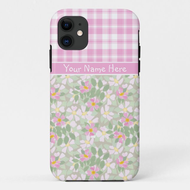 iPhone 5 Coque-Mate Coque : Pink Dogroses et Plaid (Dos)