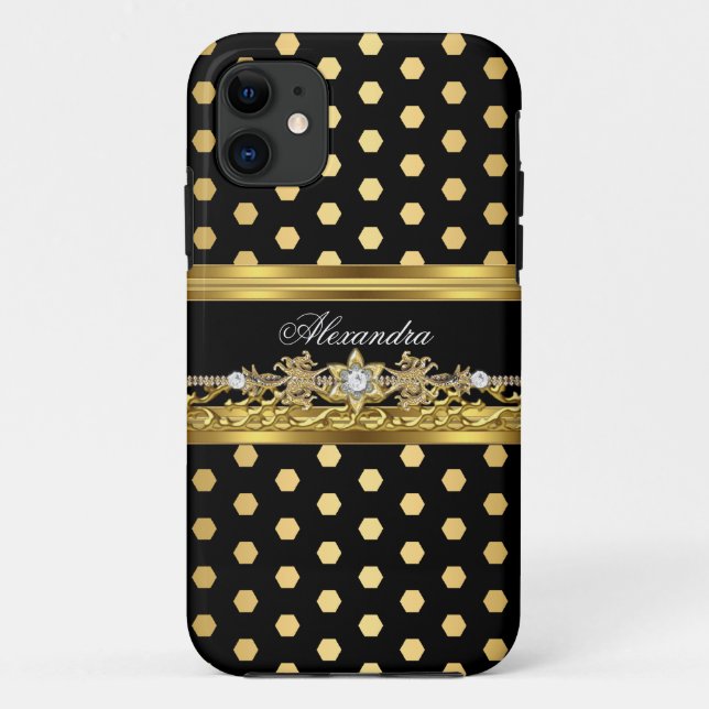 iPhone 5 Elegant Gold Schwarz-weiß Polka Dot Case-Mate iPhone Hülle (Rückseite)