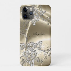 iPhone 5 Elegantes Sepia-Silber-Metall-Blumen-Desi title_seo2