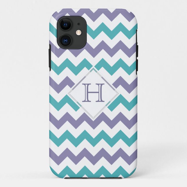 iPhone 5 Fall: Monogramm: Lila u. blaues Zickzack Case-Mate iPhone Hülle (Rückseite)