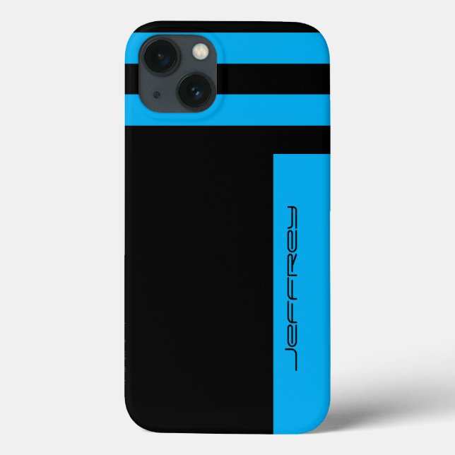 iPhone 6 Case Cyan Blue & Black Two Way Stripe (Rückseite)