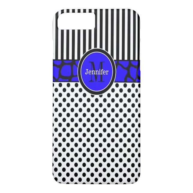 iPhone 7 Hülle | Streifen, Punkte | Blau (Rückseite)
