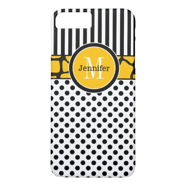 iPhone 7 Hülle | Streifen, Punkte | Gelb (Rückseite)