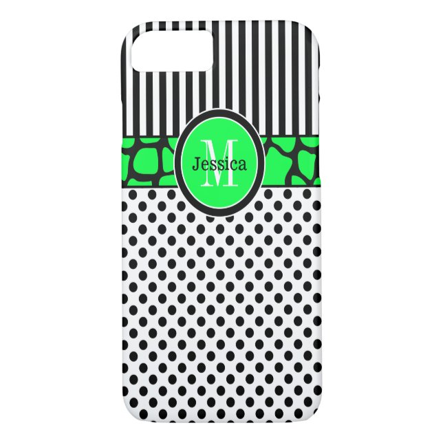 iPhone 7 Hülle | Streifen, Punkte | Lime Green (Rückseite)