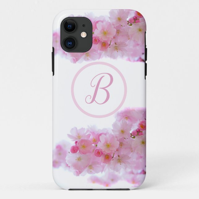iPhone Case Cherry Blossom Blume mit Initial (Rückseite)