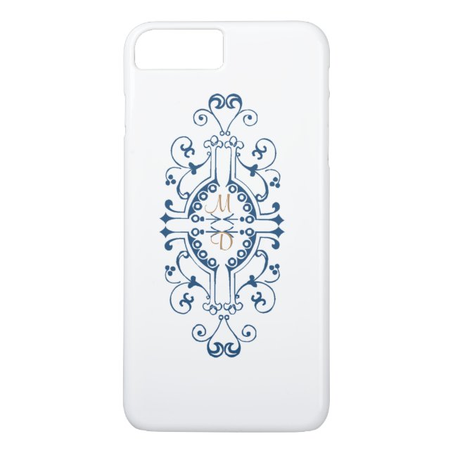 iPhone Case für Blue und Gold Monogram (Rückseite)