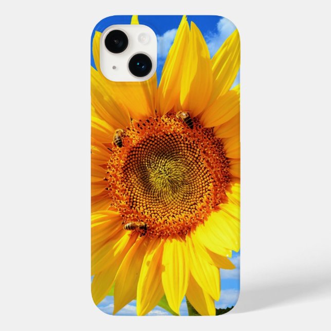iPhone Case für Sonnenblumen und Bienen (Rückseite)