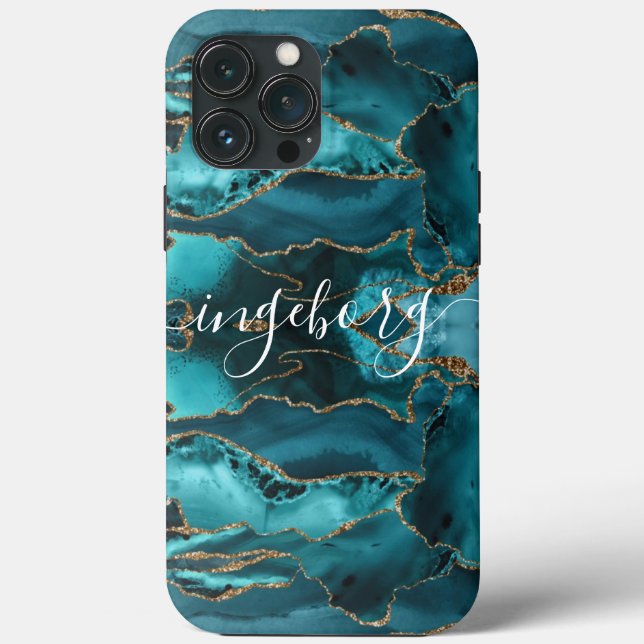 iPhone Case - Marble Blue Aquamarin Gold Veins (Rückseite)