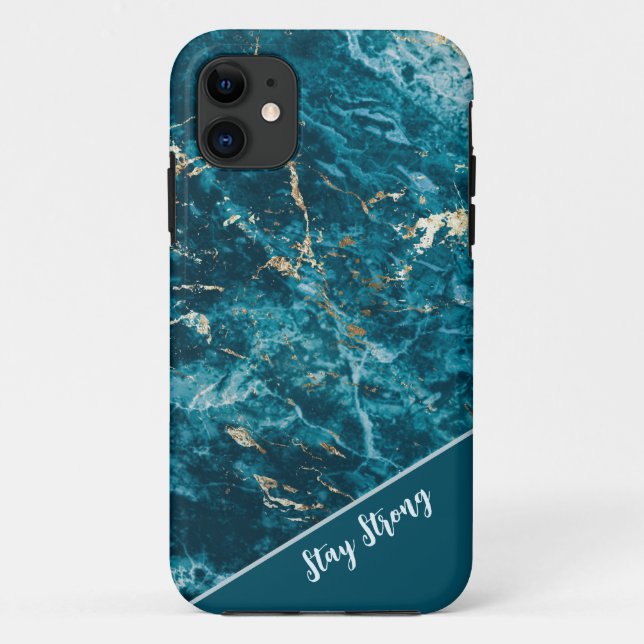 iPhone Case mit abstraktem türkisfarbenem Marmor (Rückseite)