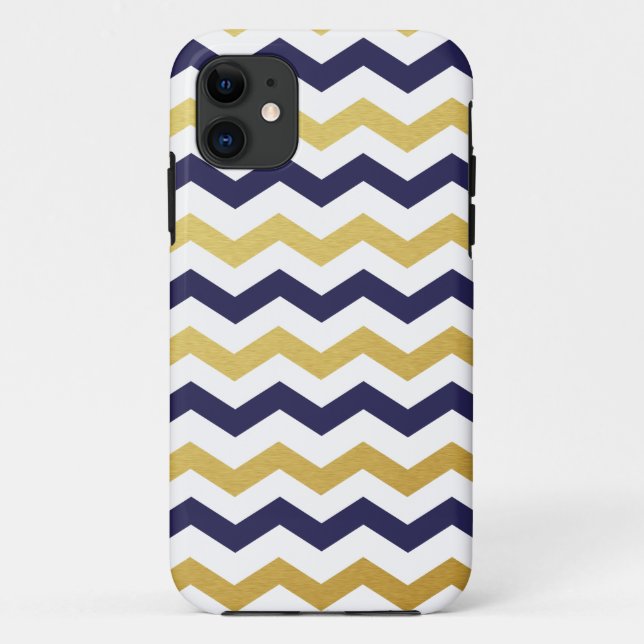 iPhone Case mit Zickzack Muster aus Gold und Navy  (Rückseite)
