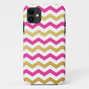 iPhone Case mit Zickzack Muster in Gold und Rosa