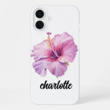 coque de téléphone à fleurs d'hibiscus rose et vio
