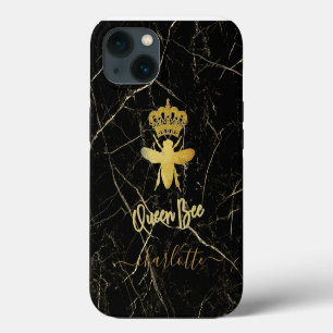 Etui iPhone 13 Coque personnalisée REINE ABEILLE Marbre Noir Or p