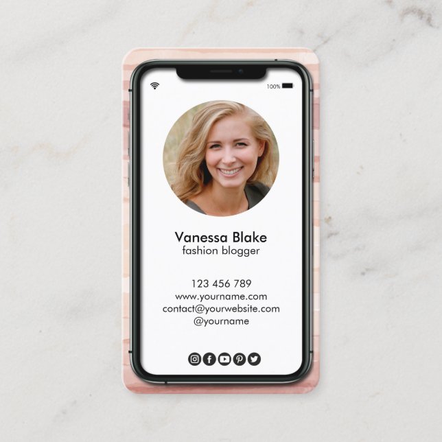 iPhone Handy Instagram Blogger staubige rosa Visitenkarte (Vorderseite)