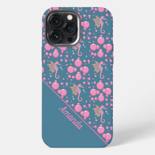Etui iPhone 13 Pro Max Hippocampe Papillon dans des Bulles Coque de Télép