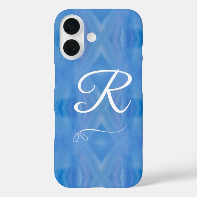 iPhone/iPad-Gehäuse mit Monogramm blau und weiß iPhone 16 Hülle (Rückseite)