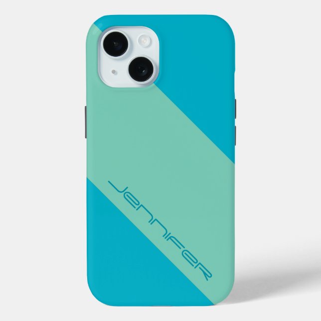 iPhone moderne 15 Coque bleu et vert une bande (Verso)