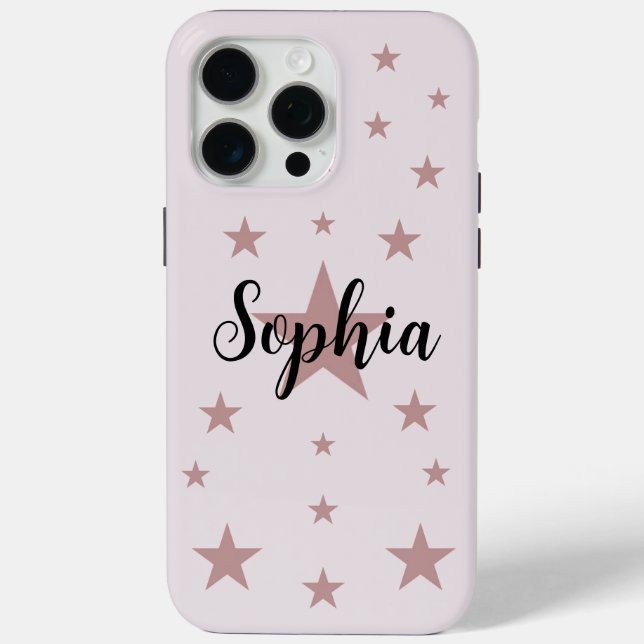 iPhone personnalisé 15 Pro Max Coque - Etoiles ros (Verso)