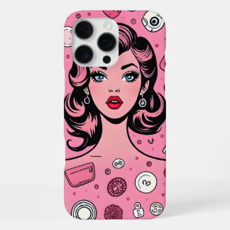 iPhone 16 Pro Max Pop art fille coque rose coque design