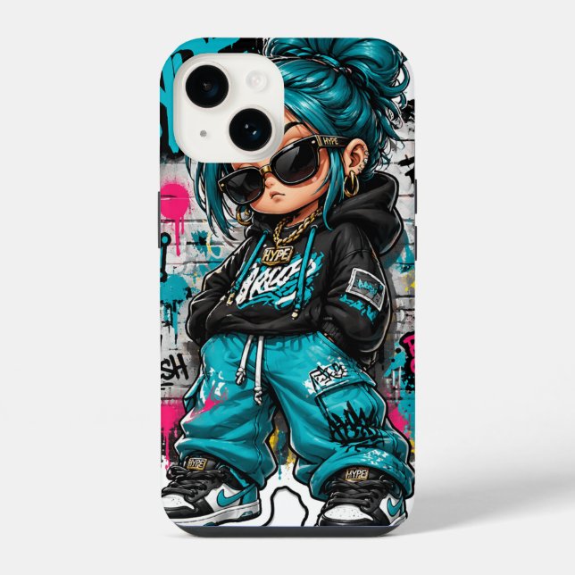 IPhones überdecken Chibi Hip-Hop Mädchen iPhone 14 Hülle (Rückseite)