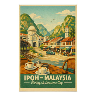 Ipoh City, Malaysia retro travel Poster