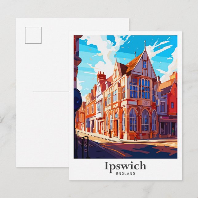 Ipswich England Vintage Travel Illustration Postkarte (Vorne/Hinten)