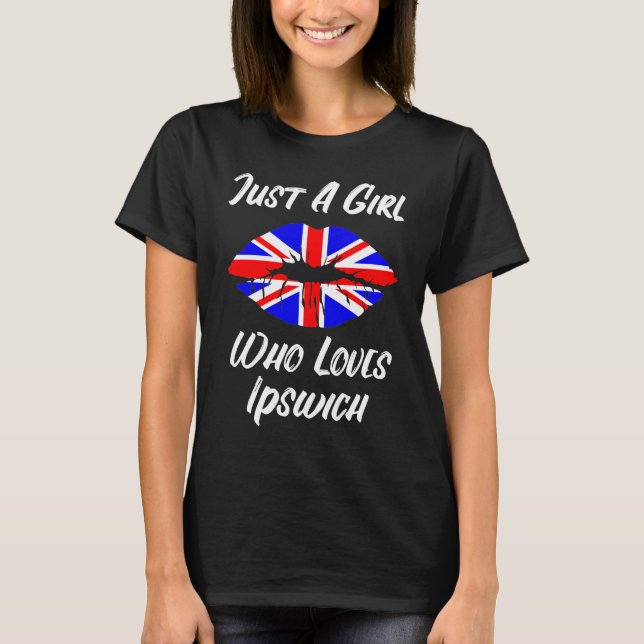 Ipswich Lips Mouth Liebe Union Jack Flag T-Shirt (Vorderseite)