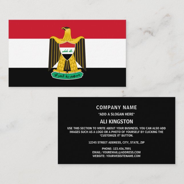 irakische Flagge und Wappen, Flagge Iraks Visitenkarte (Vorne/Hinten)