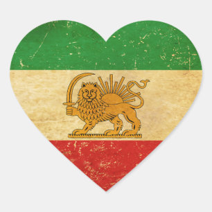 Iran-Flagge Löwe und Sonne Schah des Iran Flagge Herz-Aufkleber