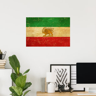 Iran-Flagge Löwe und Sonne Schah des Iran Flagge Poster