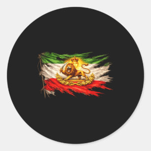 Iran-Flagge mit Löwe und Sonnen-Emblem, Vintage Pe Runder Aufkleber