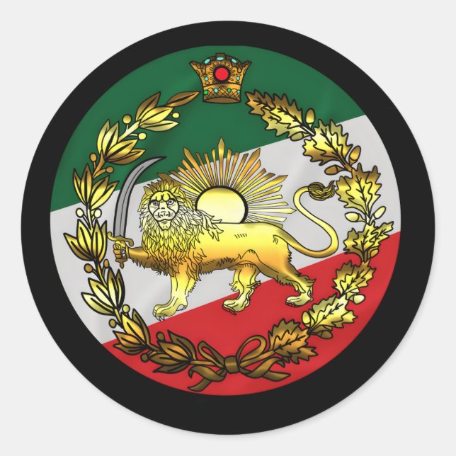 Iran-Flagge mit Löwen und Krone Runder Aufkleber (Vorderseite)