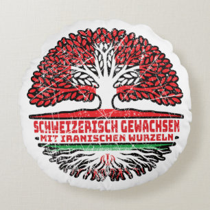 Iran Iranisch Schweiz Baum Wurzel und Schweizer Sc Rundes Kissen