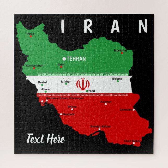 Iran Karte mit Flagge und Emblem (Vertikal)