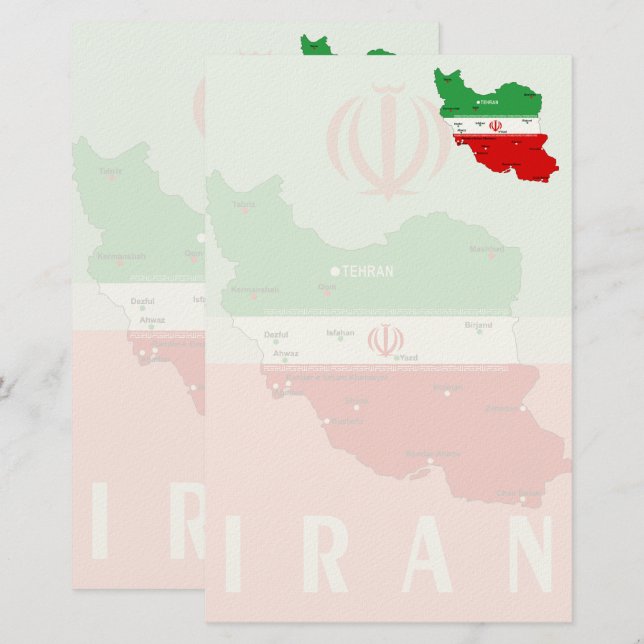 Iran Karte mit Flagge und Emblem (Vorne/Hinten)