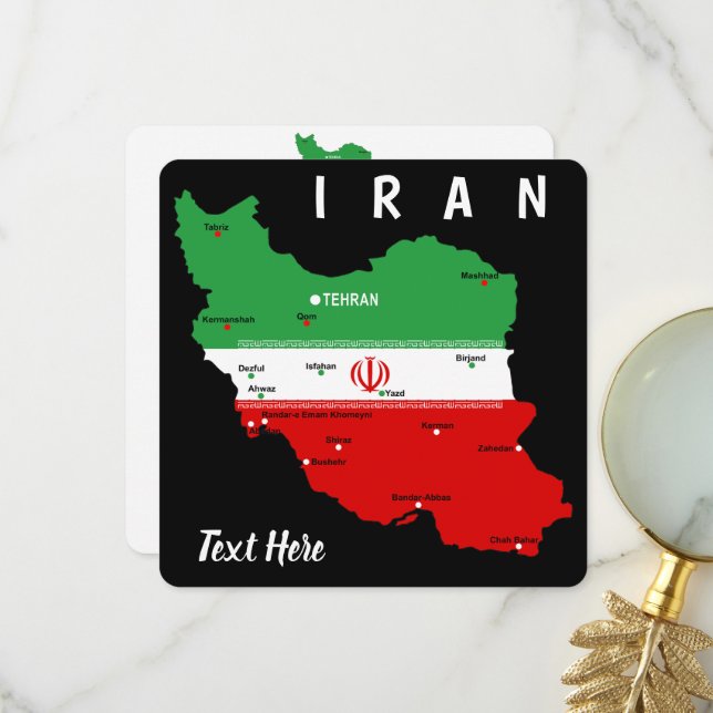 Iran Karte mit Flagge und Emblem (Vorderseite/Rückseite Beispiel)