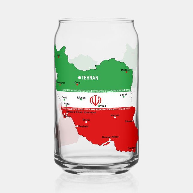 Iran Karte mit Flagge und Emblem Dosenglas (Vorderseite)