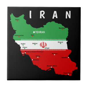 Iran Karte mit Flagge und Emblem Fliese