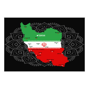 Iran Karte mit Flagge und Emblem Fotodruck