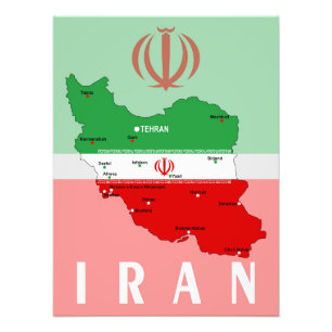 Iran Karte mit Flagge und Emblem Fotodruck