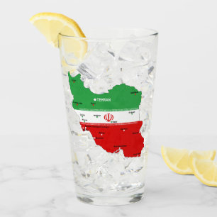 Iran Karte mit Flagge und Emblem Glas
