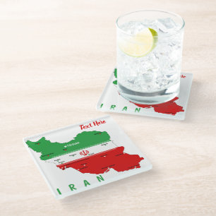 Iran Karte mit Flagge und Emblem Glasuntersetzer