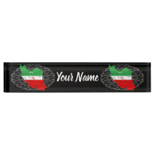 Iran Karte mit Flagge und Emblem Namensplakette
