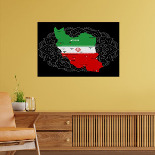 Iran Karte mit Flagge und Emblem Poster