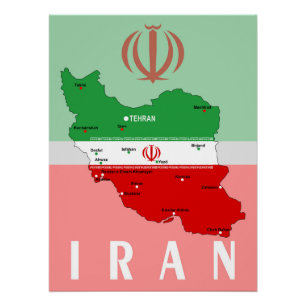 Iran Karte mit Flagge und Emblem Poster