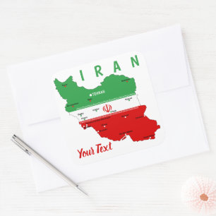 Iran Karte mit Flagge und Emblem Quadratischer Aufkleber